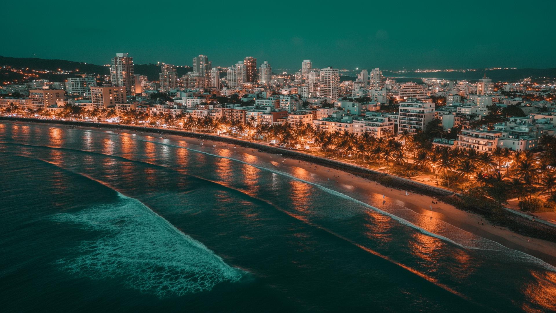 San Juan, Puerto Rico beachfront at night
